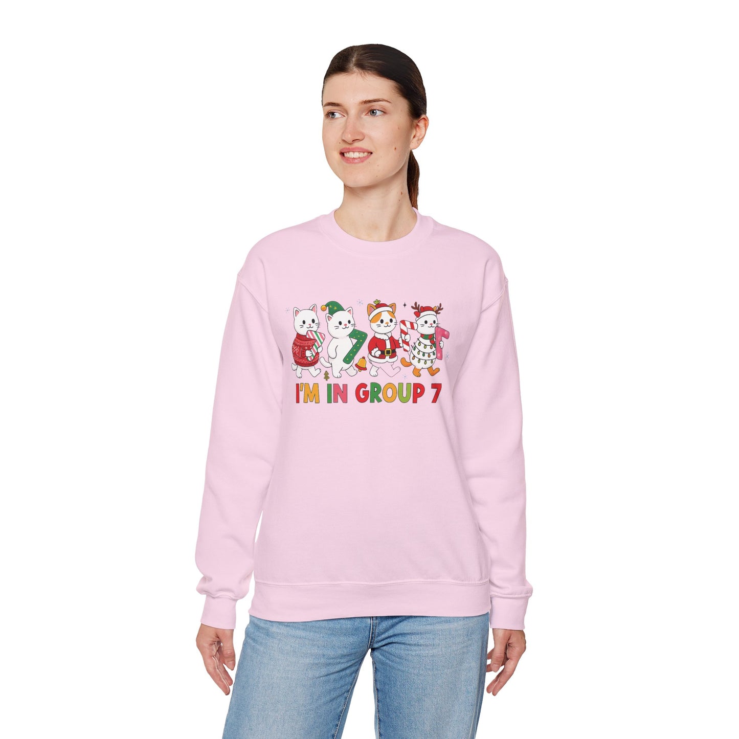 Funny Cat Christmas Sweatshirt, I'm in Group 7, G7 Group Seven Shirt, Holiday Cat Jumper, Viral Meme Gift, 6 7 Six Seven Shirt,