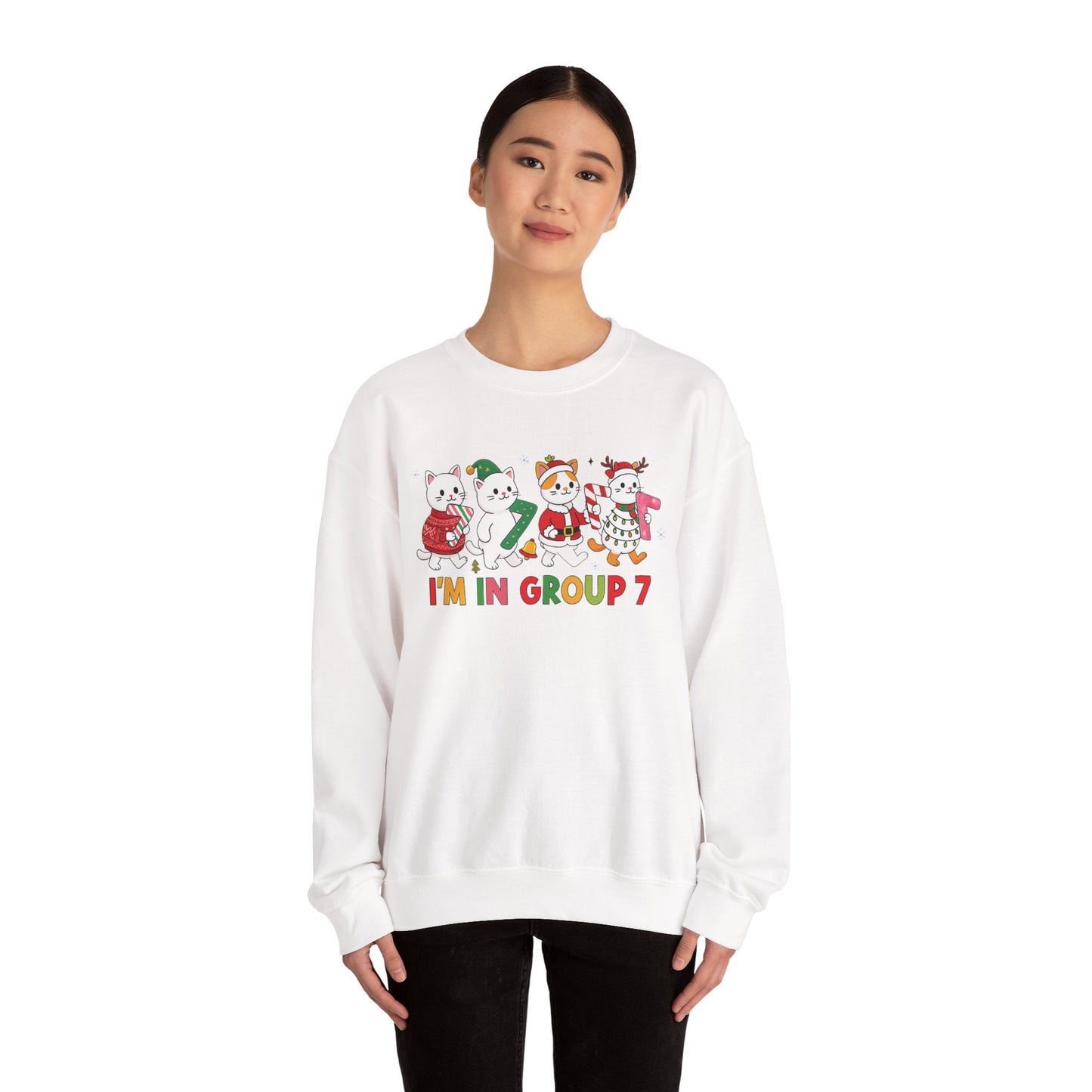 Funny Cat Christmas Sweatshirt, I'm in Group 7, G7 Group Seven Shirt, Holiday Cat Jumper, Viral Meme Gift, 6 7 Six Seven Shirt,