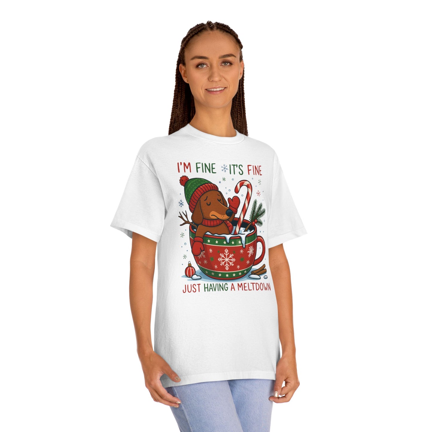 Christmas Dachshund Tee | Dachshund Meltdown Christmas T-Shirt | Funny I'm Fine It's Fine Doxie Holiday Gift | Gift for Daughter