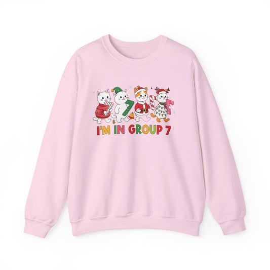 Funny Cat Christmas Sweatshirt, I'm in Group 7, G7 Group Seven Shirt, Holiday Cat Jumper, Viral Meme Gift, 6 7 Six Seven Shirt,