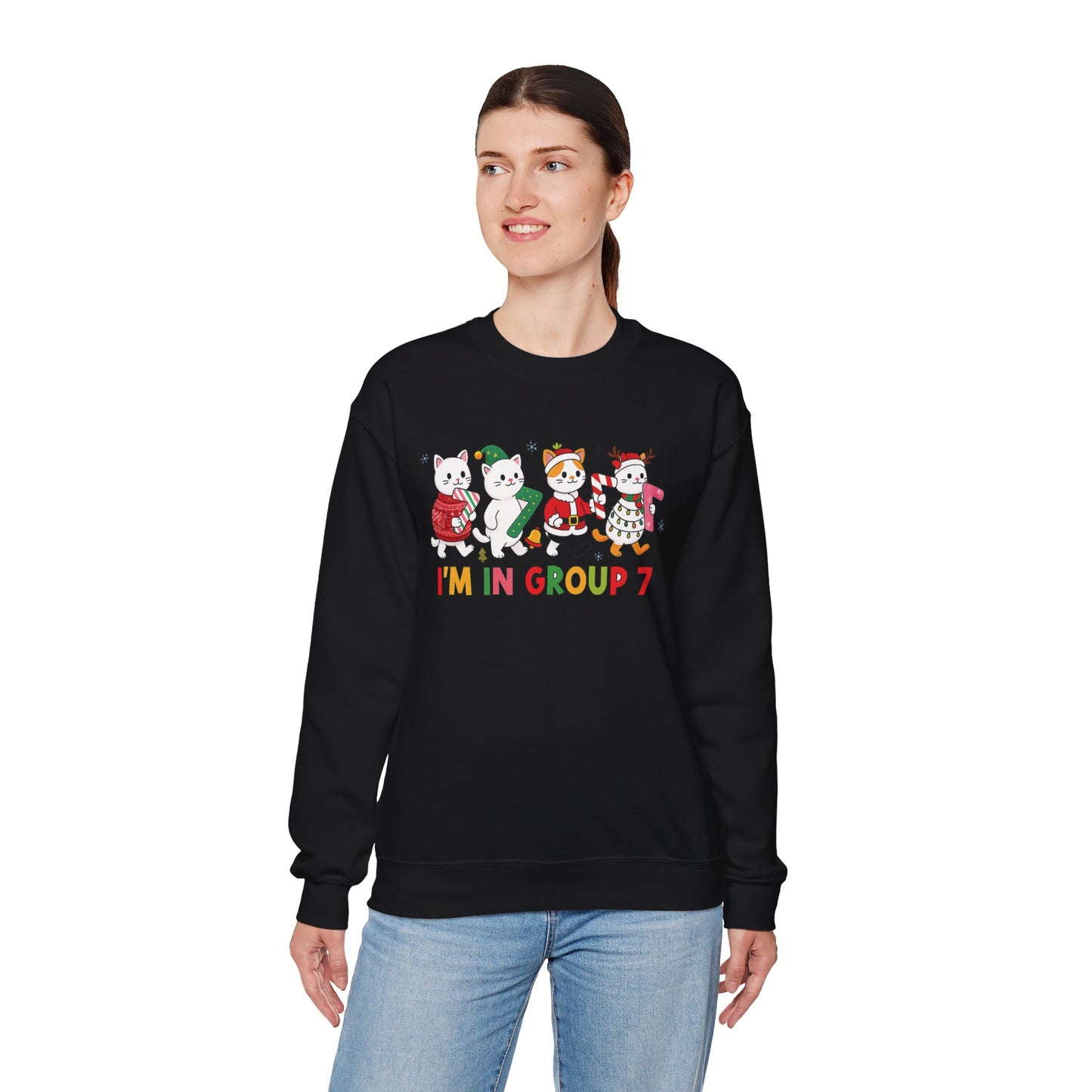 Funny Cat Christmas Sweatshirt, I'm in Group 7, G7 Group Seven Shirt, Holiday Cat Jumper, Viral Meme Gift, 6 7 Six Seven Shirt,