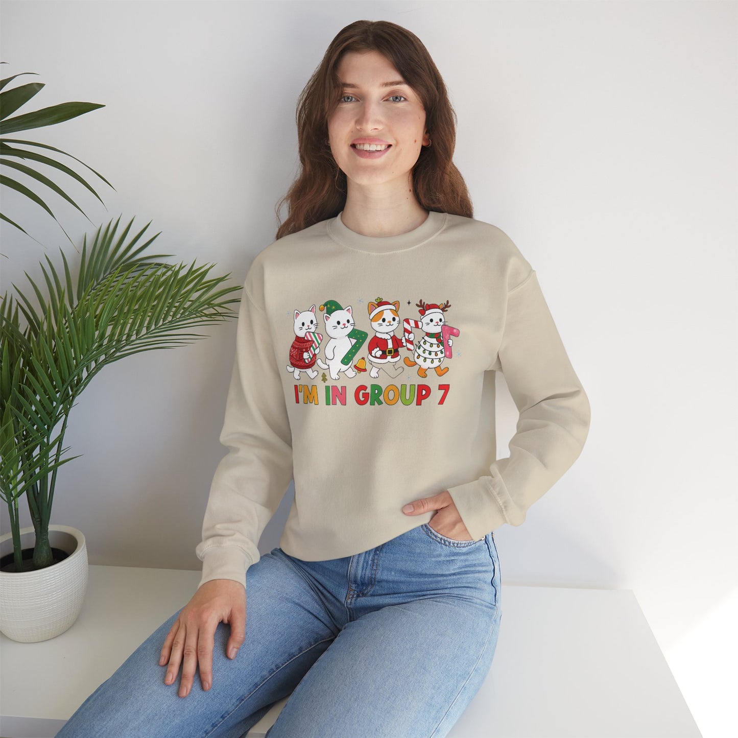 Funny Cat Christmas Sweatshirt, I'm in Group 7, G7 Group Seven Shirt, Holiday Cat Jumper, Viral Meme Gift, 6 7 Six Seven Shirt,