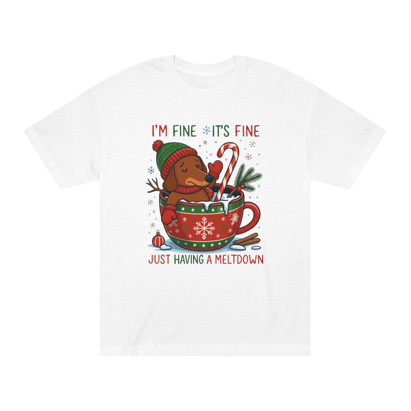Christmas Dachshund Tee | Dachshund Meltdown Christmas T-Shirt | Funny I'm Fine It's Fine Doxie Holiday Gift | Gift for Daughter