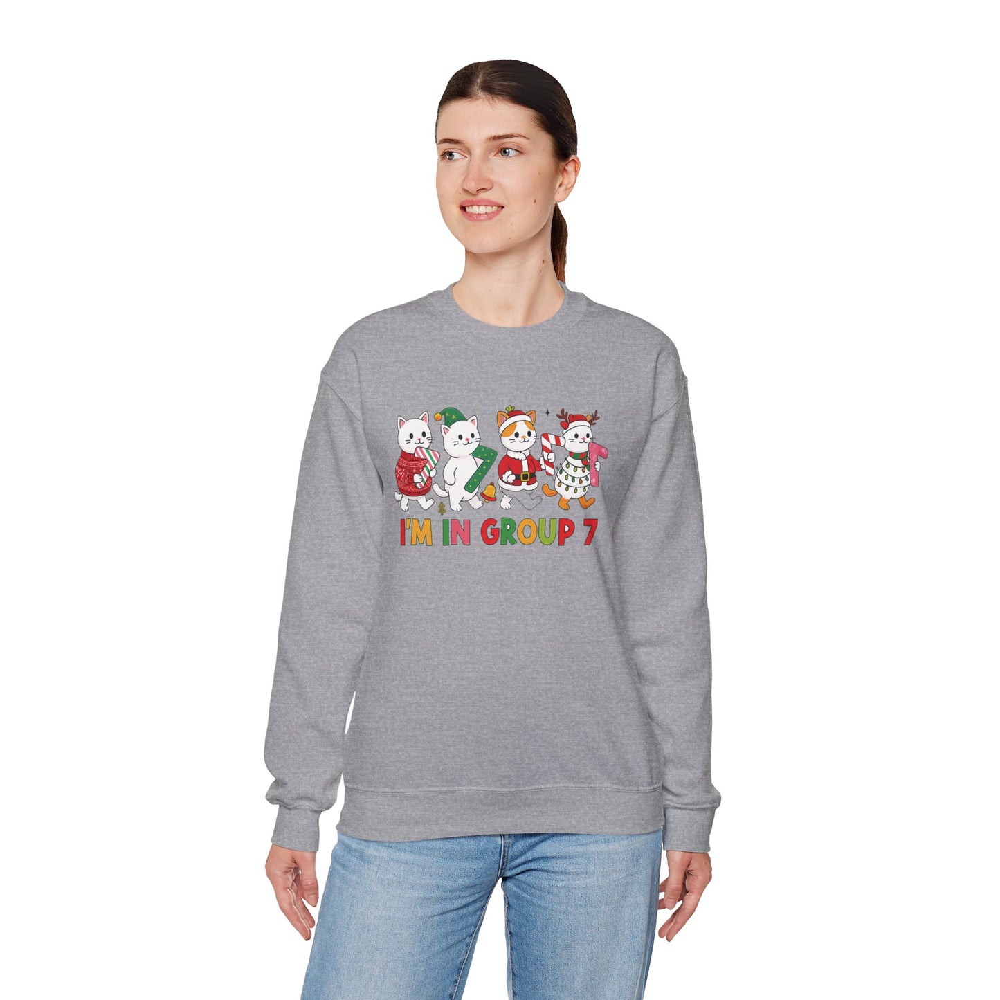 Funny Cat Christmas Sweatshirt, I'm in Group 7, G7 Group Seven Shirt, Holiday Cat Jumper, Viral Meme Gift, 6 7 Six Seven Shirt,