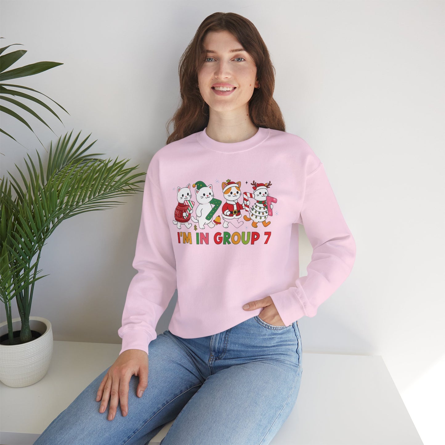 Funny Cat Christmas Sweatshirt, I'm in Group 7, G7 Group Seven Shirt, Holiday Cat Jumper, Viral Meme Gift, 6 7 Six Seven Shirt,