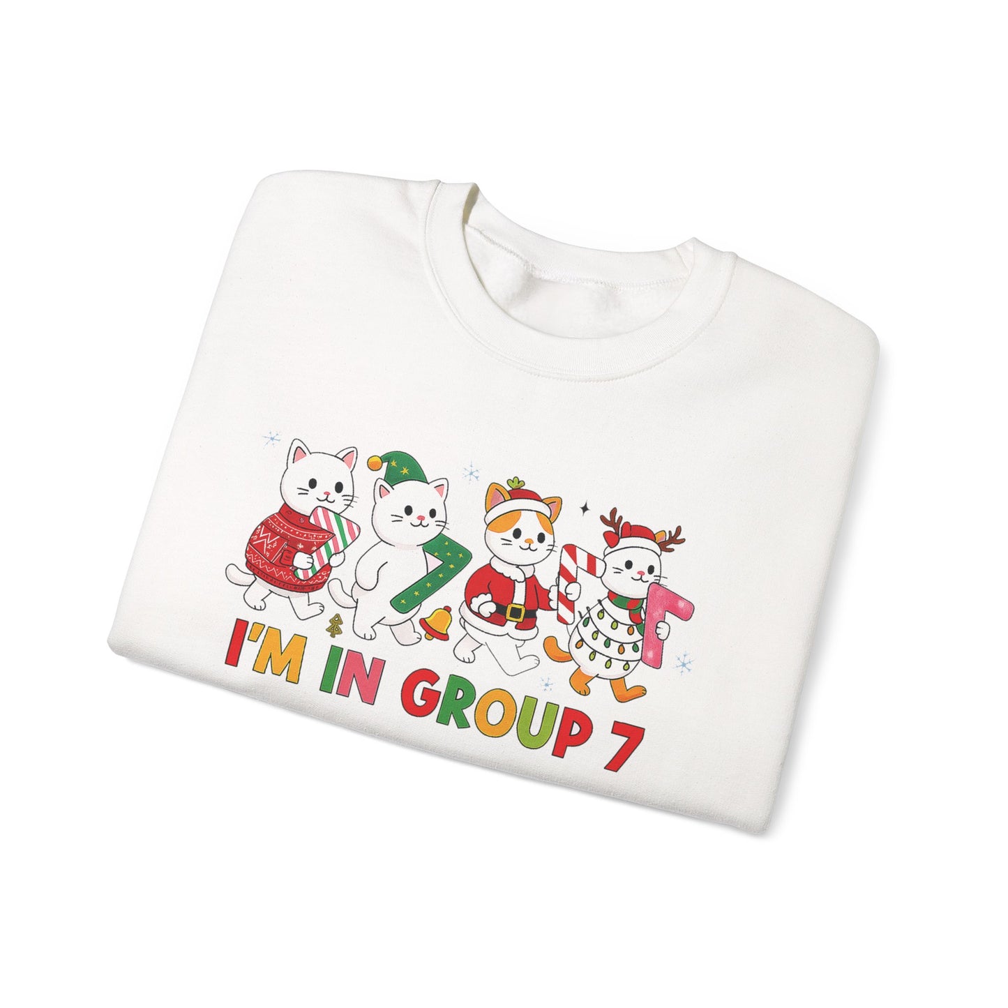 Funny Cat Christmas Sweatshirt, I'm in Group 7, G7 Group Seven Shirt, Holiday Cat Jumper, Viral Meme Gift, 6 7 Six Seven Shirt,
