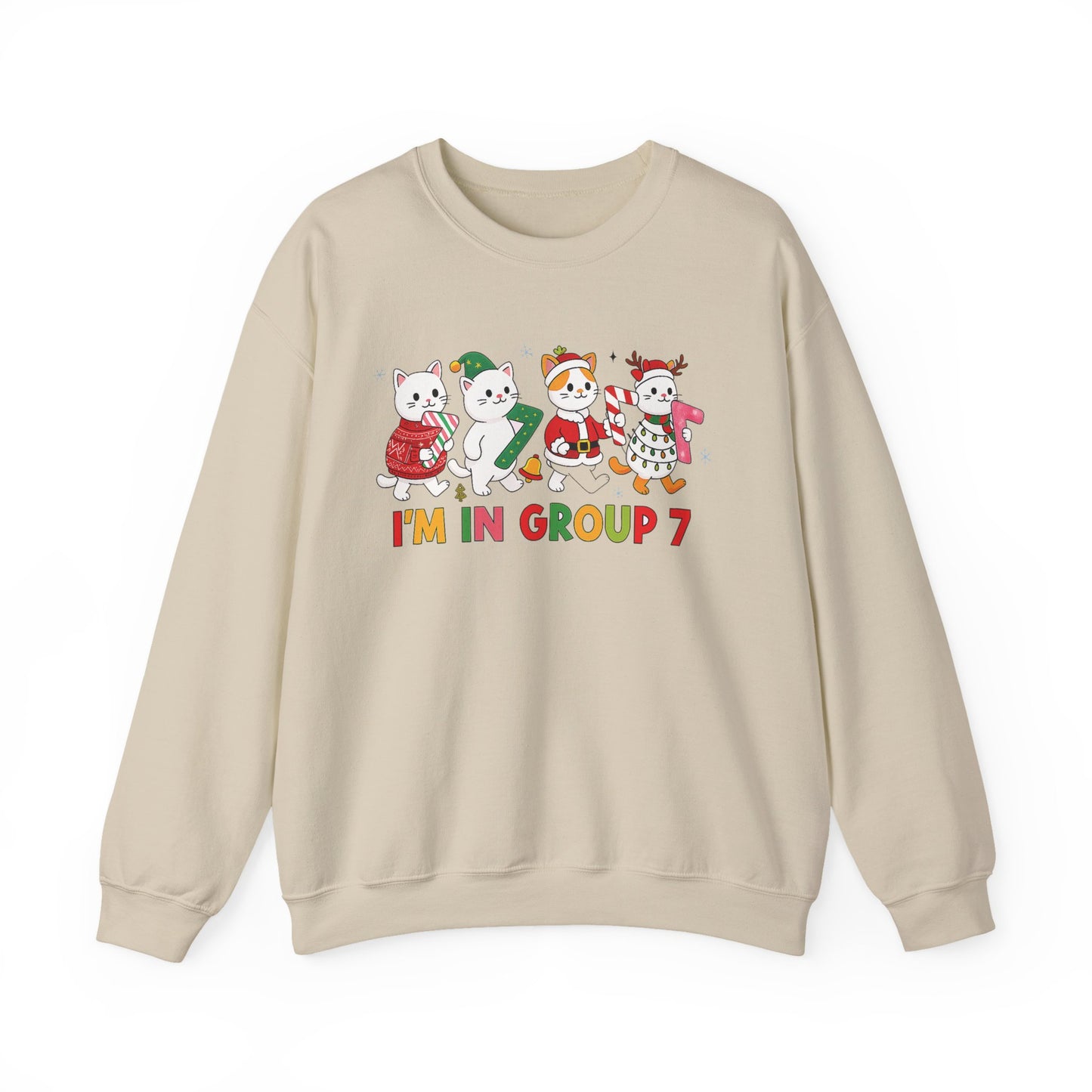Funny Cat Christmas Sweatshirt, I'm in Group 7, G7 Group Seven Shirt, Holiday Cat Jumper, Viral Meme Gift, 6 7 Six Seven Shirt,