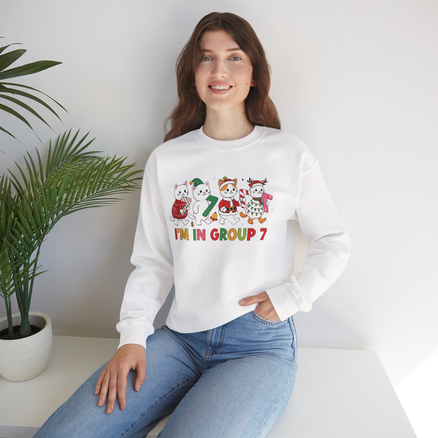 Funny Cat Christmas Sweatshirt, I'm in Group 7, G7 Group Seven Shirt, Holiday Cat Jumper, Viral Meme Gift, 6 7 Six Seven Shirt,