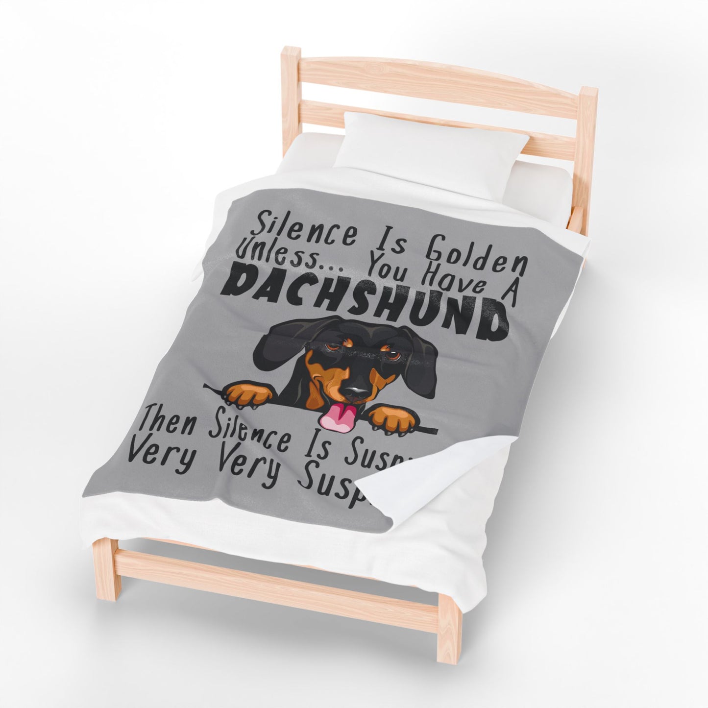 Silence Is Suspicious Dachshund Blanket | Funny Wiener Dog Mom Dad Gift | Cozy Pet Lover Throw | Cute Doxie Owner Humorous Decor