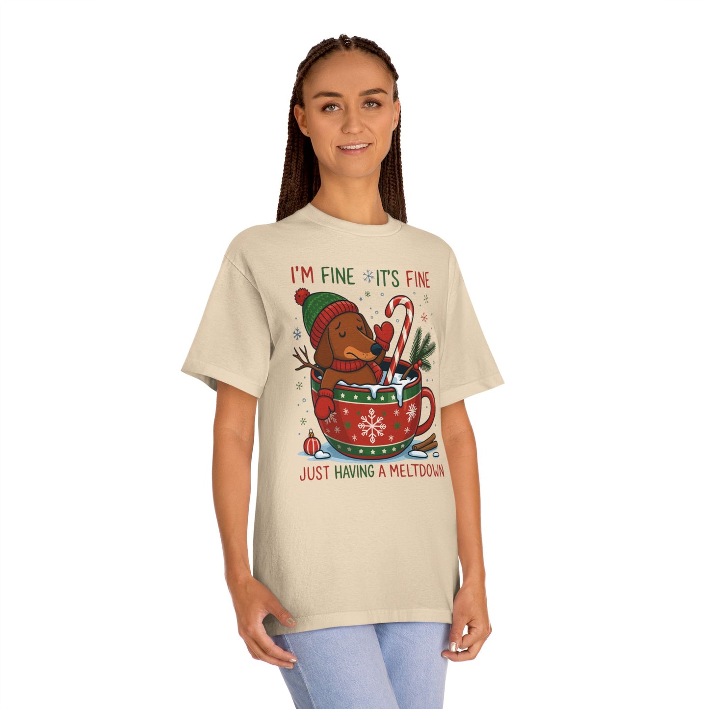 Christmas Dachshund Tee | Dachshund Meltdown Christmas T-Shirt | Funny I'm Fine It's Fine Doxie Holiday Gift | Gift for Daughter