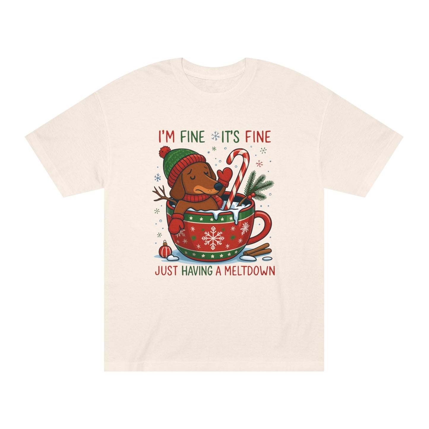 Christmas Dachshund Tee | Dachshund Meltdown Christmas T-Shirt | Funny I'm Fine It's Fine Doxie Holiday Gift | Gift for Daughter