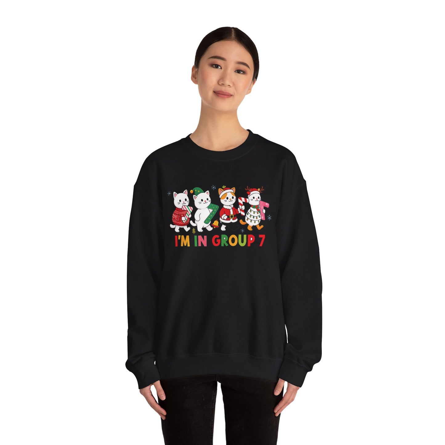 Funny Cat Christmas Sweatshirt, I'm in Group 7, G7 Group Seven Shirt, Holiday Cat Jumper, Viral Meme Gift, 6 7 Six Seven Shirt,