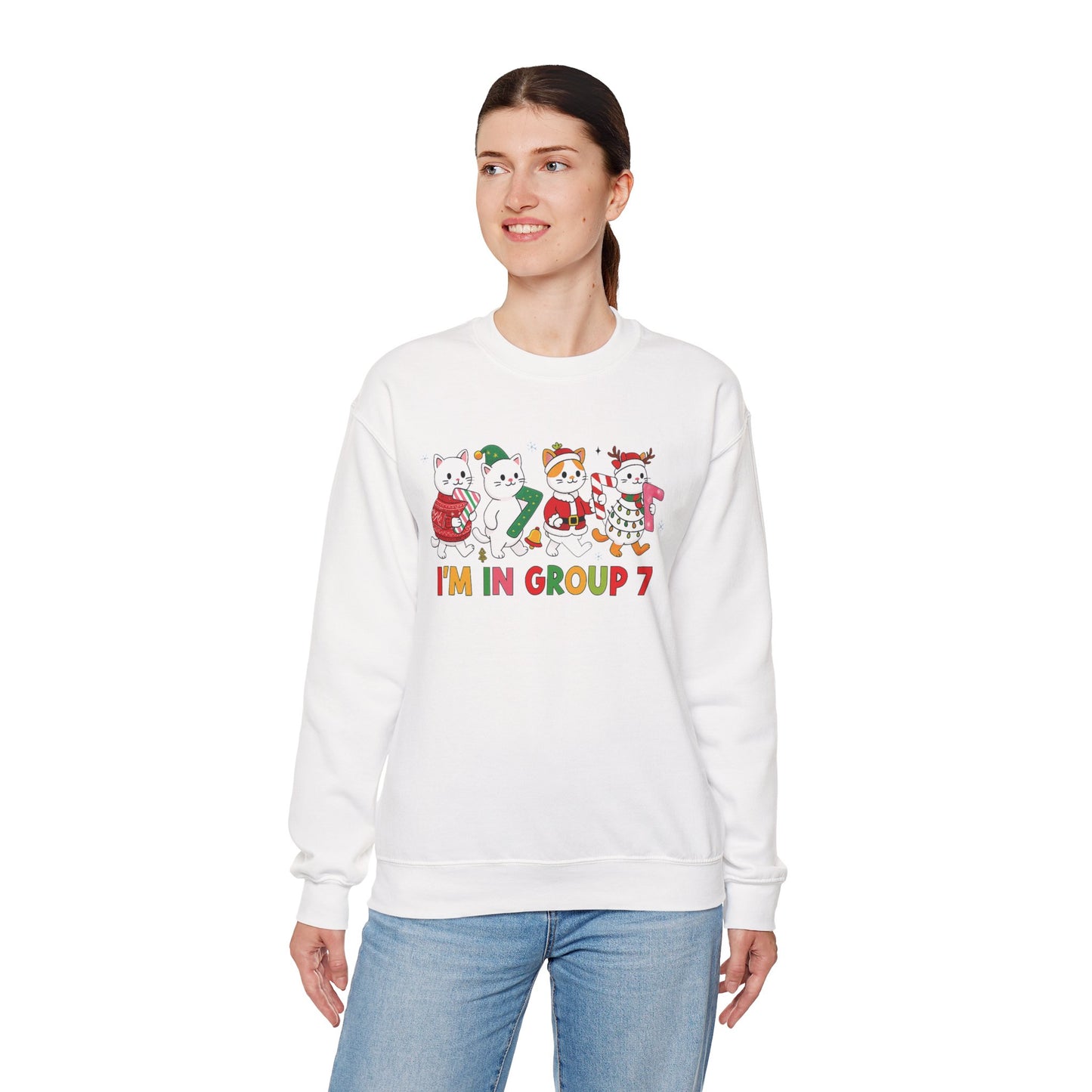 Funny Cat Christmas Sweatshirt, I'm in Group 7, G7 Group Seven Shirt, Holiday Cat Jumper, Viral Meme Gift, 6 7 Six Seven Shirt,