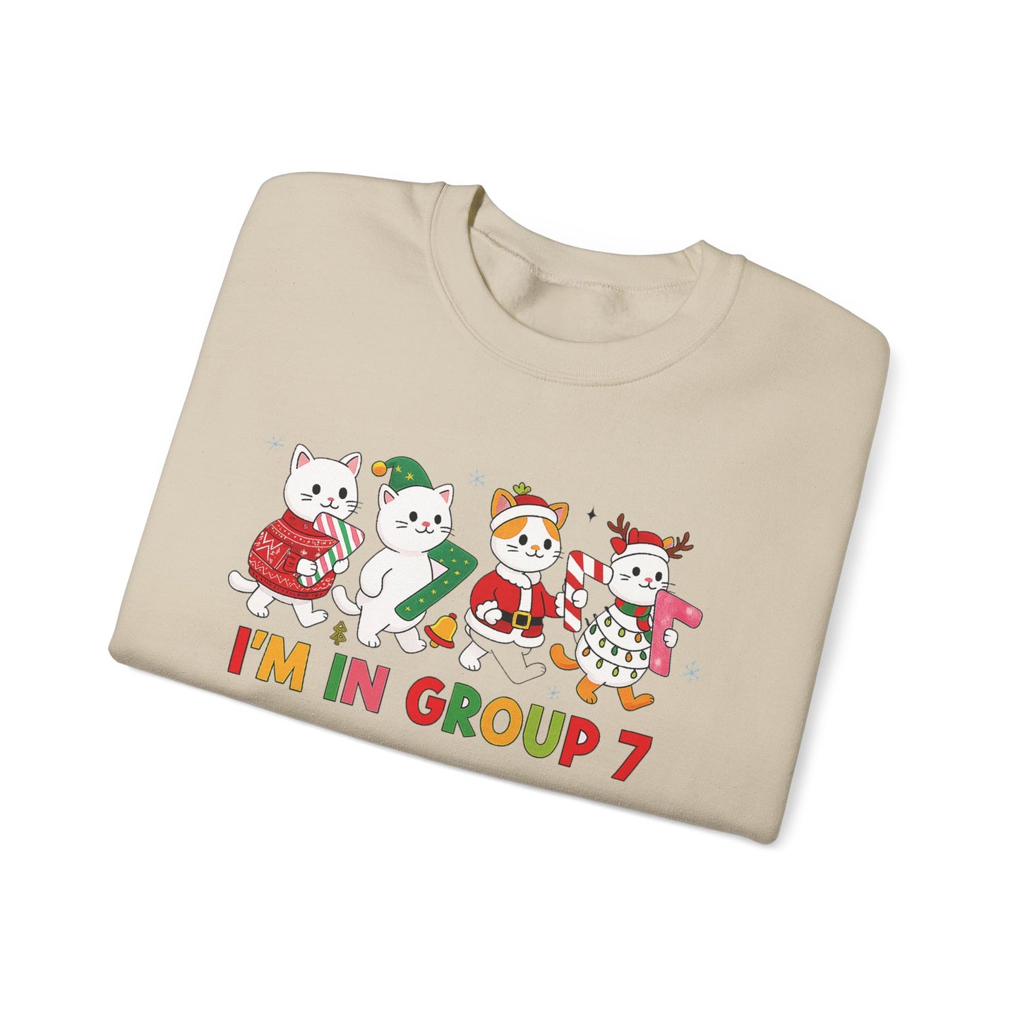 Funny Cat Christmas Sweatshirt, I'm in Group 7, G7 Group Seven Shirt, Holiday Cat Jumper, Viral Meme Gift, 6 7 Six Seven Shirt,