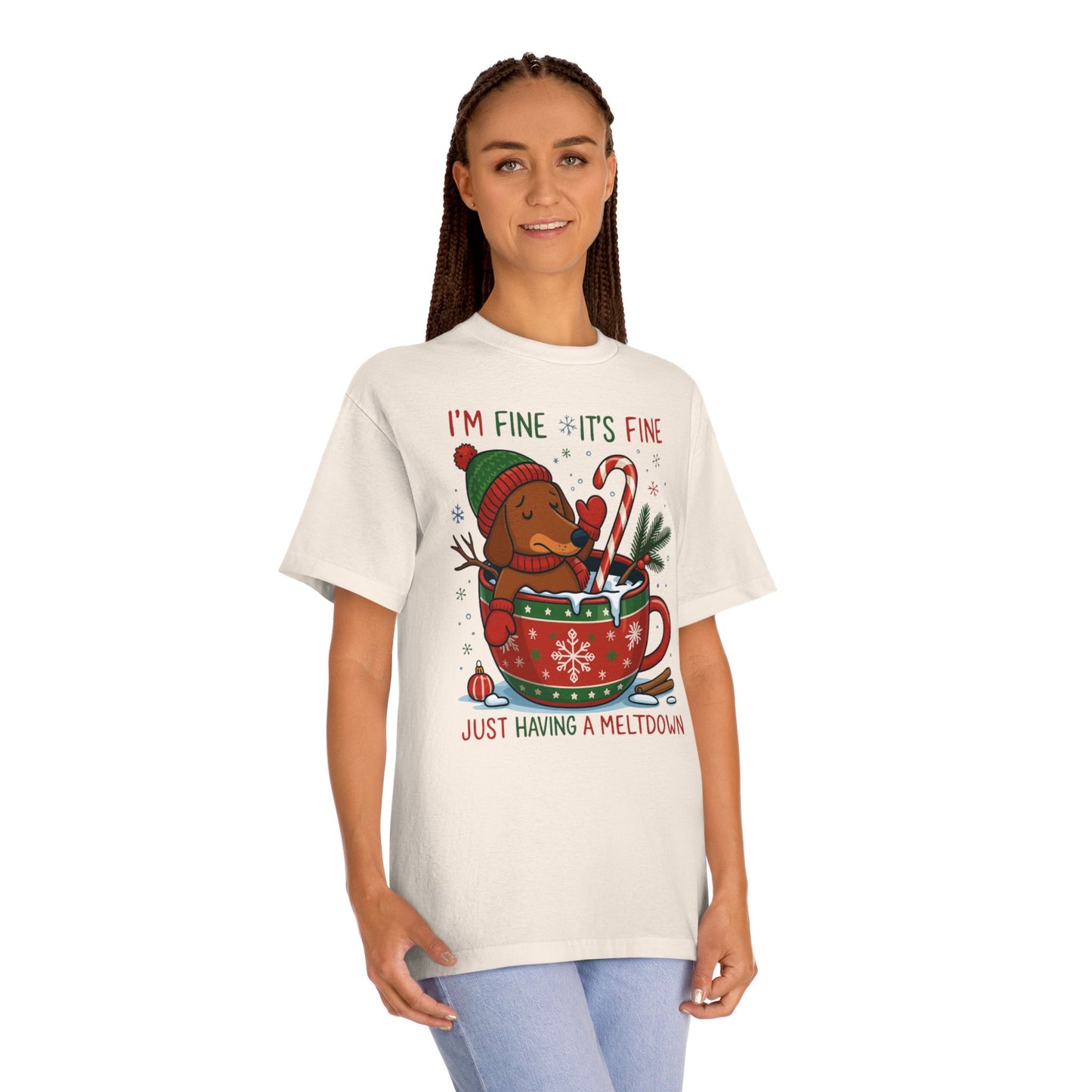 Christmas Dachshund Tee | Dachshund Meltdown Christmas T-Shirt | Funny I'm Fine It's Fine Doxie Holiday Gift | Gift for Daughter