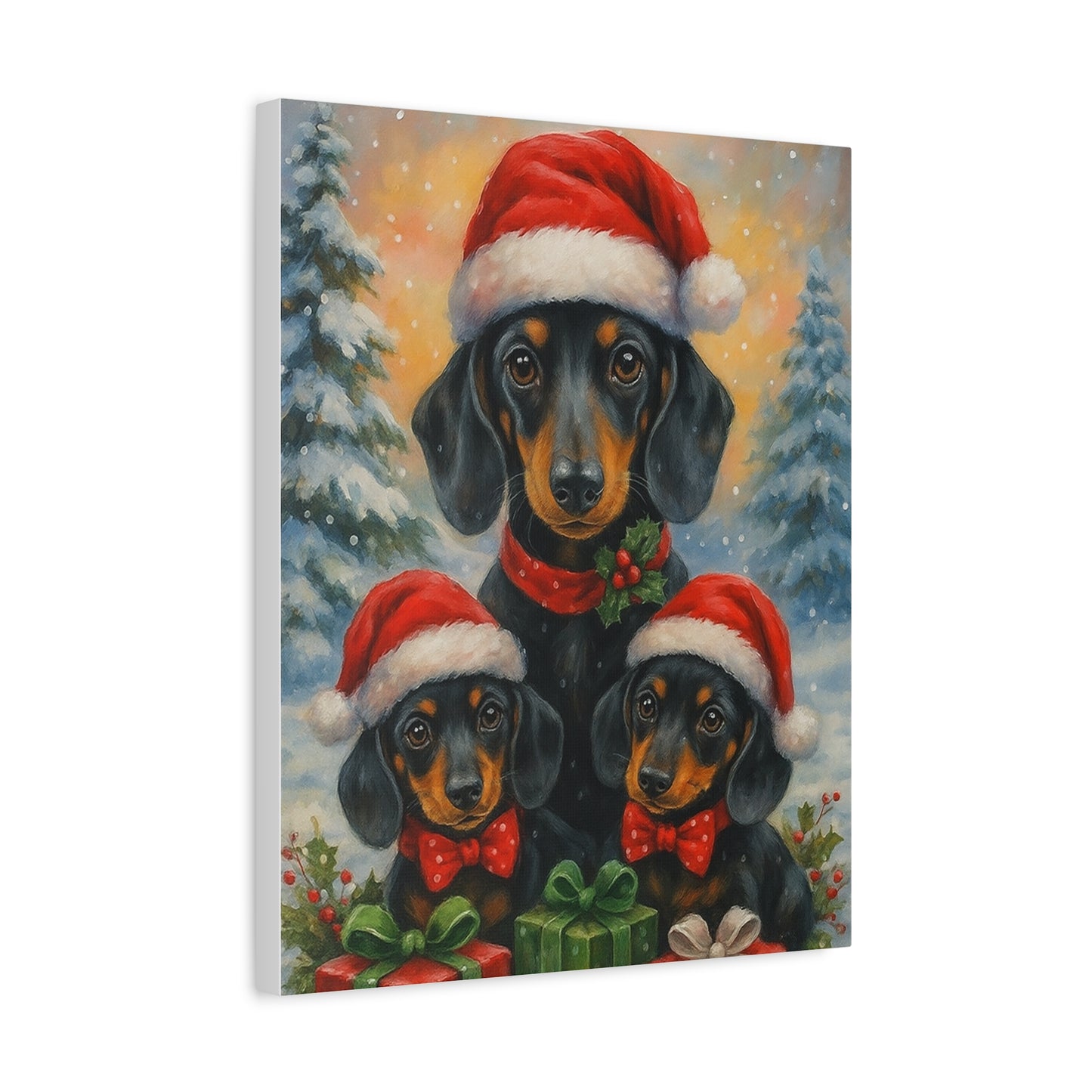 Dachshund Family Christmas Canvas - Festive Holiday Dog Wall Art Gift for Wiener Dog Owners | Custom Pet Portrait
