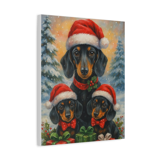 Dachshund Family Christmas Canvas - Festive Holiday Dog Wall Art Gift for Wiener Dog Owners | Custom Pet Portrait