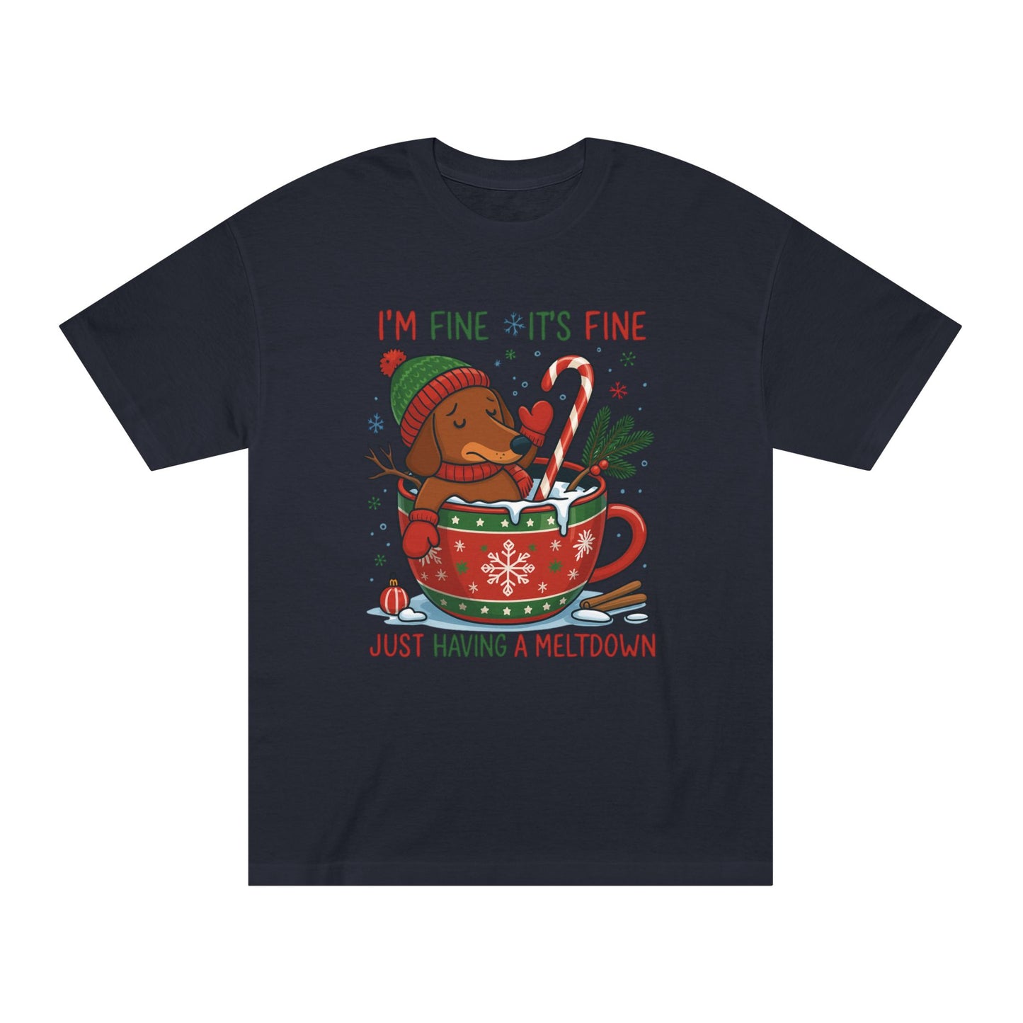 Christmas Dachshund Tee | Dachshund Meltdown Christmas T-Shirt | Funny I'm Fine It's Fine Doxie Holiday Gift | Gift for Daughter