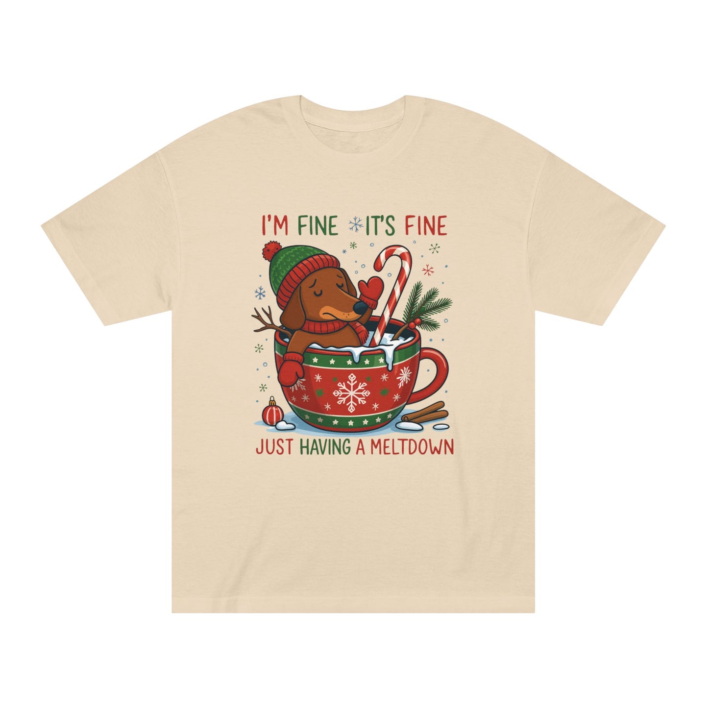 Christmas Dachshund Tee | Dachshund Meltdown Christmas T-Shirt | Funny I'm Fine It's Fine Doxie Holiday Gift | Gift for Daughter