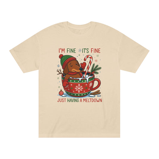 Christmas Dachshund Tee | Dachshund Meltdown Christmas T-Shirt | Funny I'm Fine It's Fine Doxie Holiday Gift | Gift for Daughter
