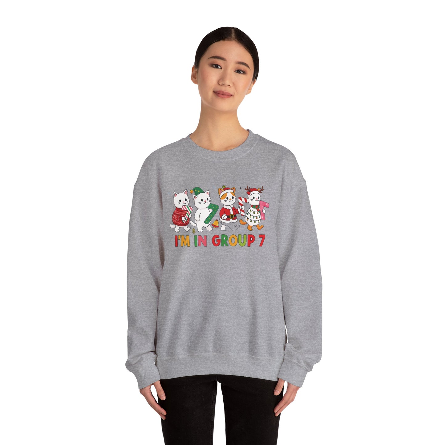 Funny Cat Christmas Sweatshirt, I'm in Group 7, G7 Group Seven Shirt, Holiday Cat Jumper, Viral Meme Gift, 6 7 Six Seven Shirt,