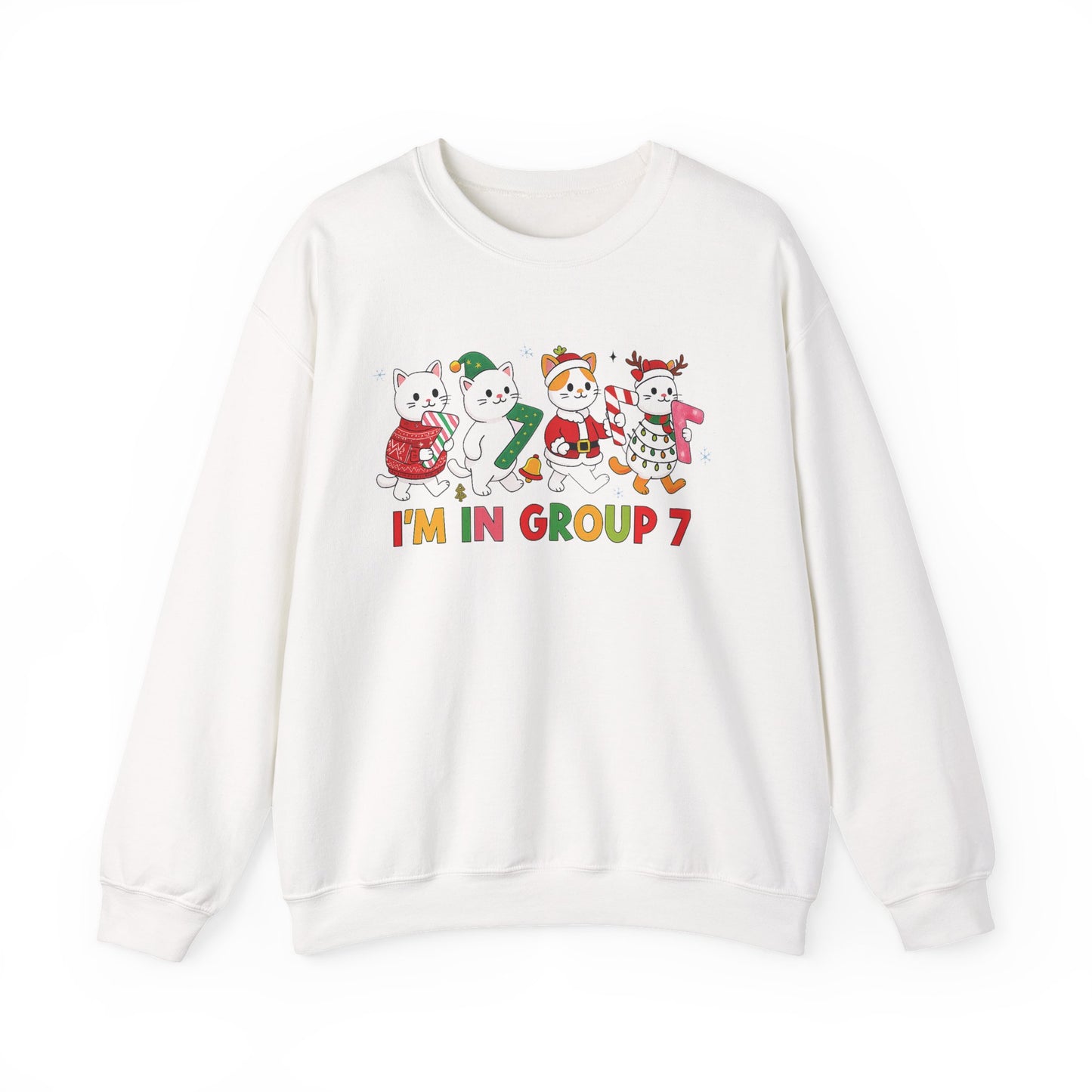 Funny Cat Christmas Sweatshirt, I'm in Group 7, G7 Group Seven Shirt, Holiday Cat Jumper, Viral Meme Gift, 6 7 Six Seven Shirt,