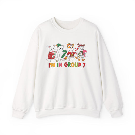 Funny Cat Christmas Sweatshirt, I'm in Group 7, G7 Group Seven Shirt, Holiday Cat Jumper, Viral Meme Gift, 6 7 Six Seven Shirt,