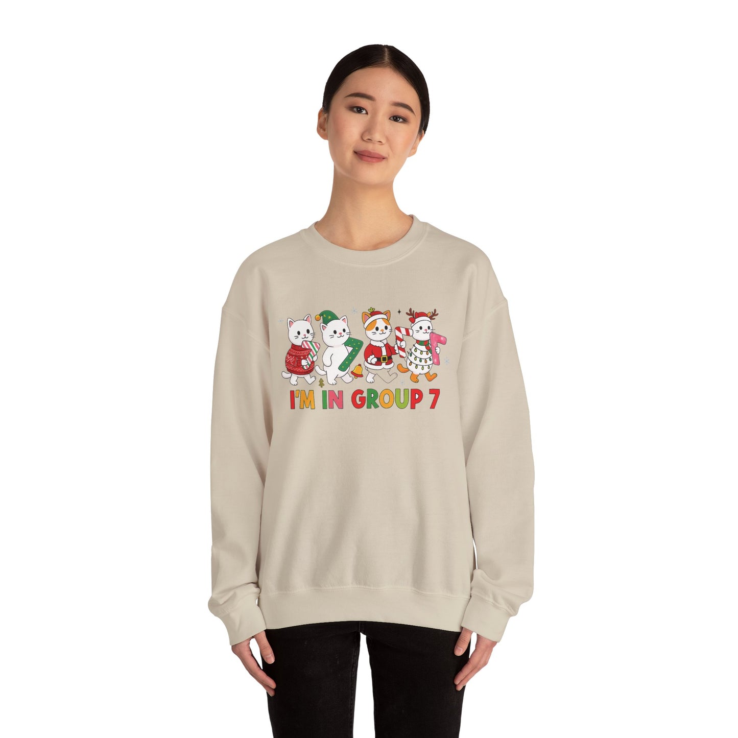 Funny Cat Christmas Sweatshirt, I'm in Group 7, G7 Group Seven Shirt, Holiday Cat Jumper, Viral Meme Gift, 6 7 Six Seven Shirt,