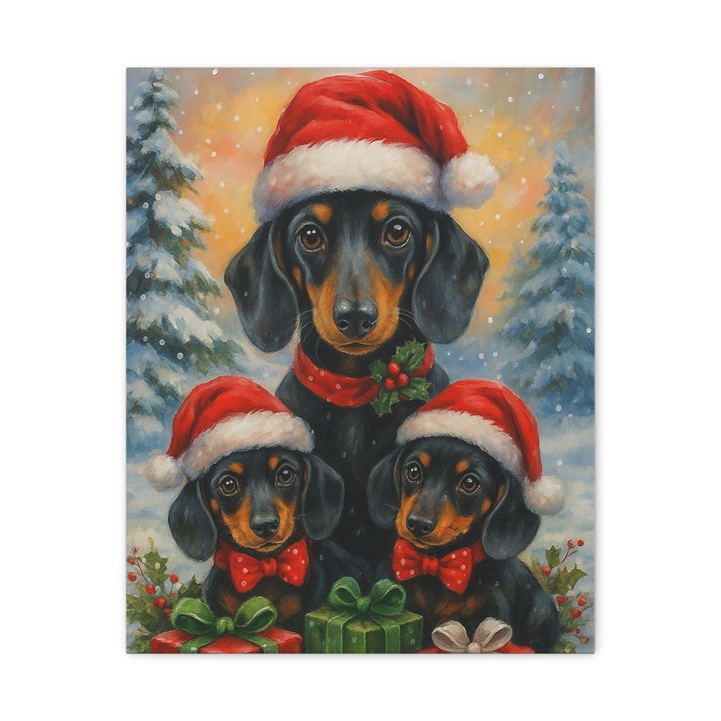 Dachshund Family Christmas Canvas - Festive Holiday Dog Wall Art Gift for Wiener Dog Owners | Custom Pet Portrait