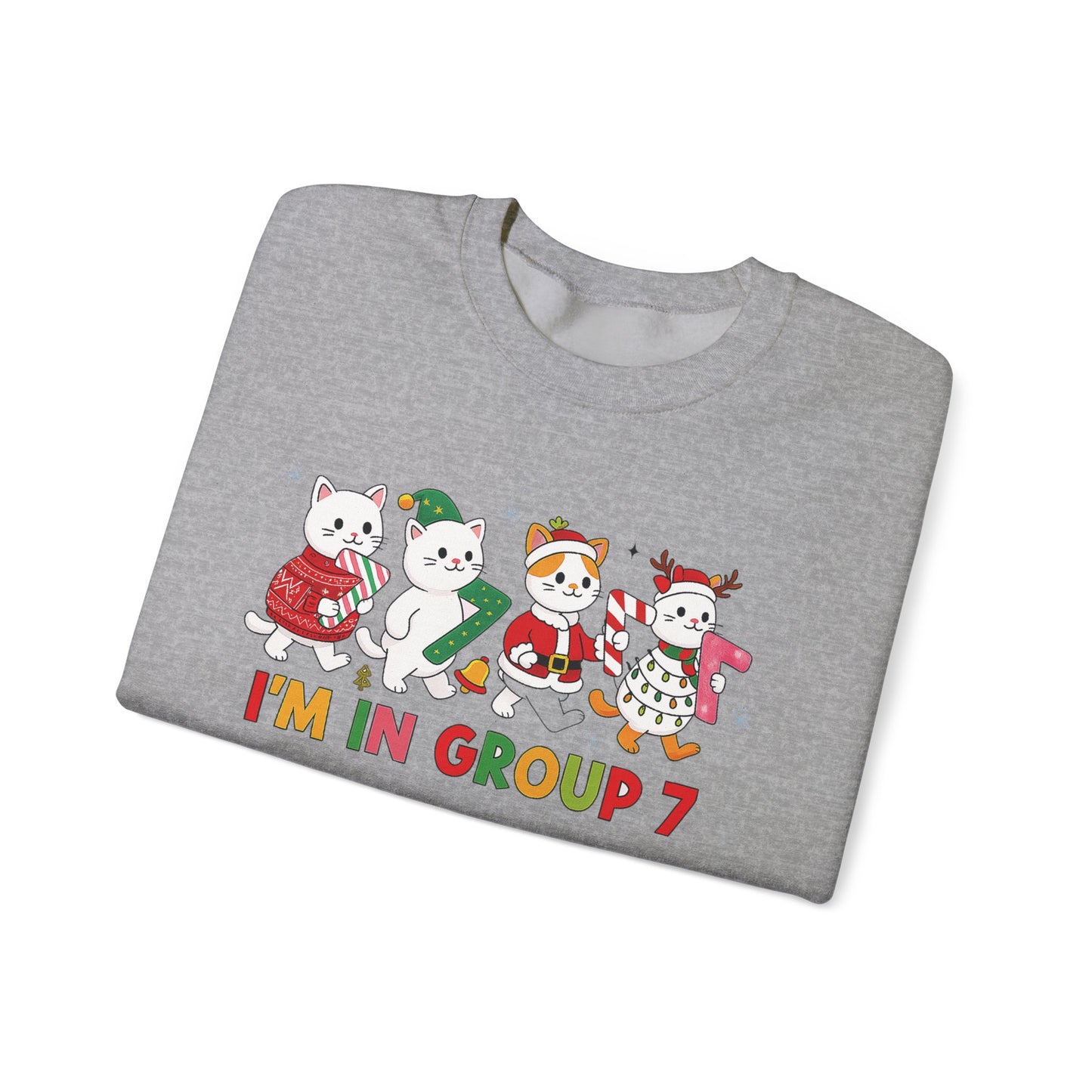 Funny Cat Christmas Sweatshirt, I'm in Group 7, G7 Group Seven Shirt, Holiday Cat Jumper, Viral Meme Gift, 6 7 Six Seven Shirt,