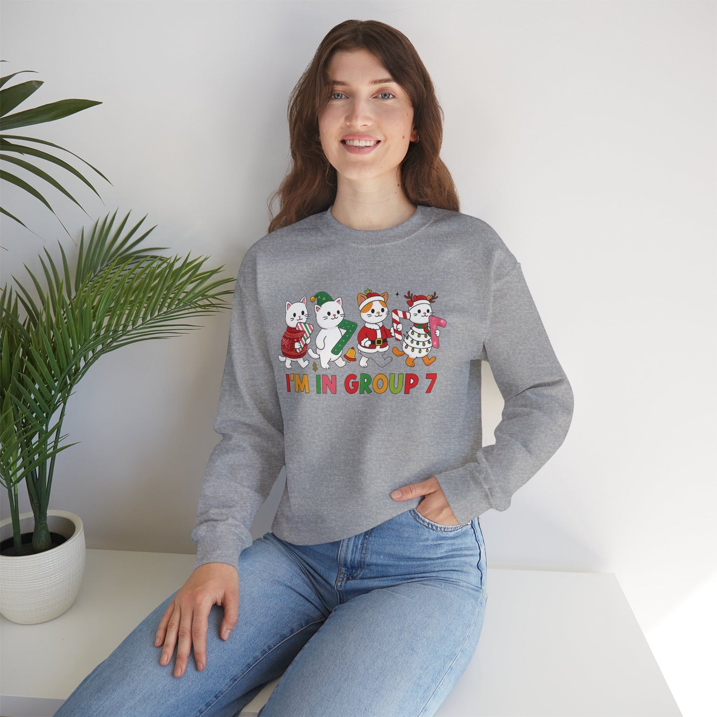 Funny Cat Christmas Sweatshirt, I'm in Group 7, G7 Group Seven Shirt, Holiday Cat Jumper, Viral Meme Gift, 6 7 Six Seven Shirt,